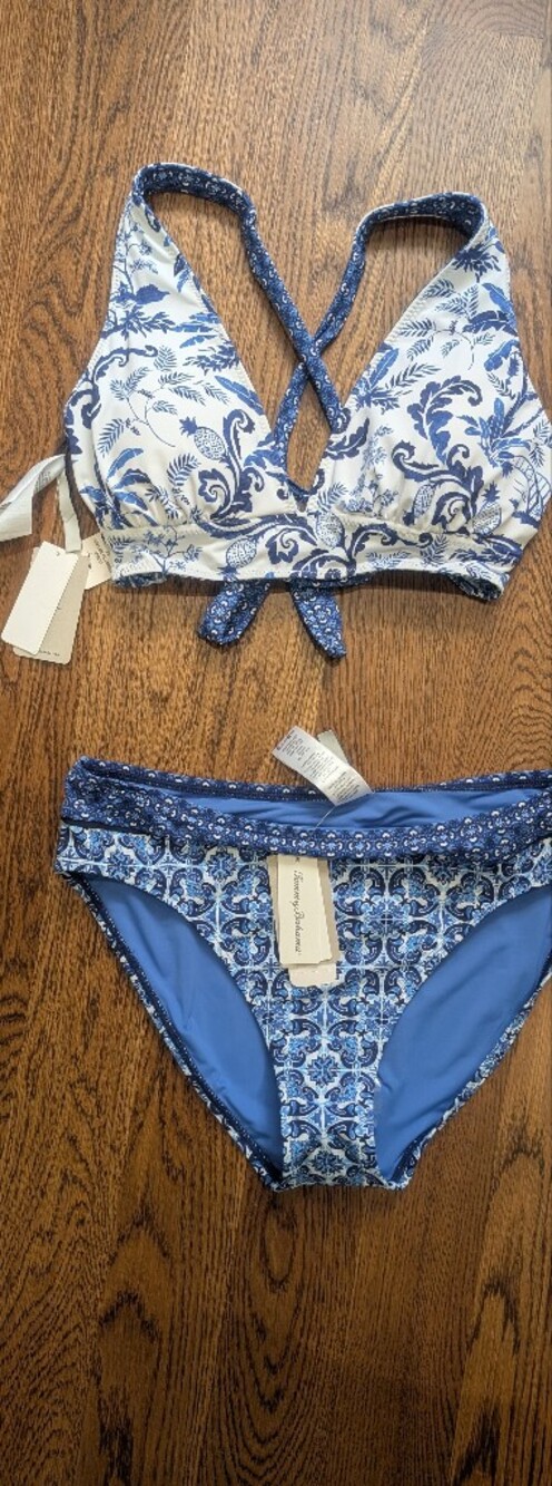 Tommy Bahama NWT! Blue Paisley Halter Two-Piece Reversible Bikini Set
